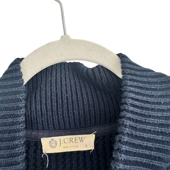 J Crew Navy Blue Cotton Cable Knit Cardigan Sweater Chunky Preppy Mens Large - Picture 4 of 7